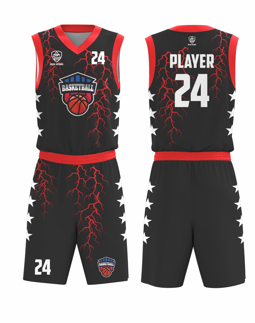 Lightning custom black youth basketball uniform with logo design